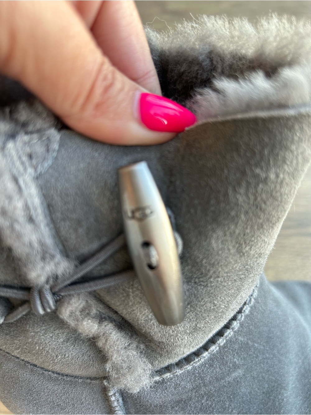 UGG Cozy Women's Gray Suede Wedge Booties with Faux Fur Lining - Picture 6 of 10